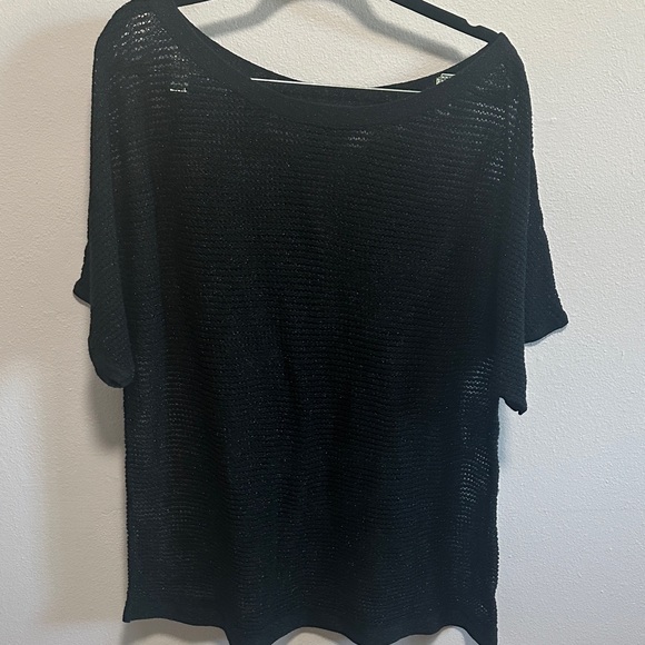 Black Sparkly Knit Short Sleeve Top - Picture 2 of 11